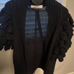 Trina Turk Black Open-Front Cardigan with Statement Loop Sleeves